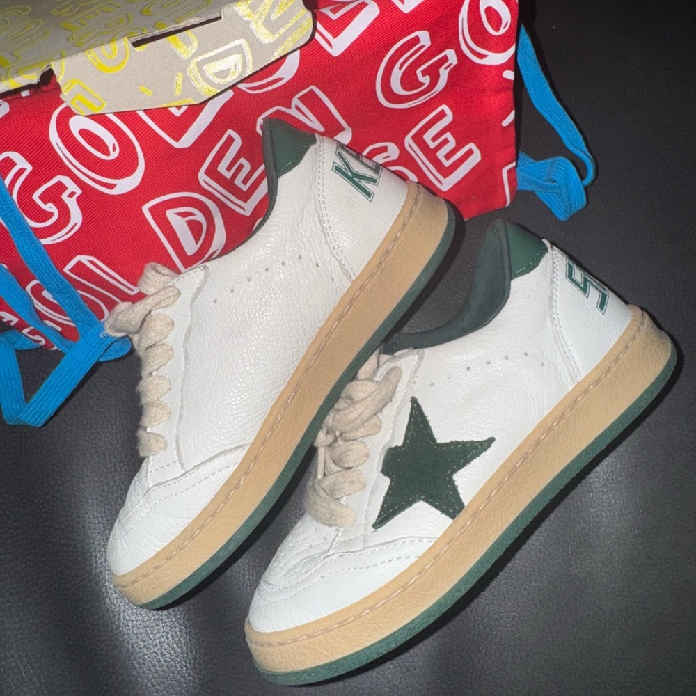 Golden Goose Kids White Sneakers with Green Star